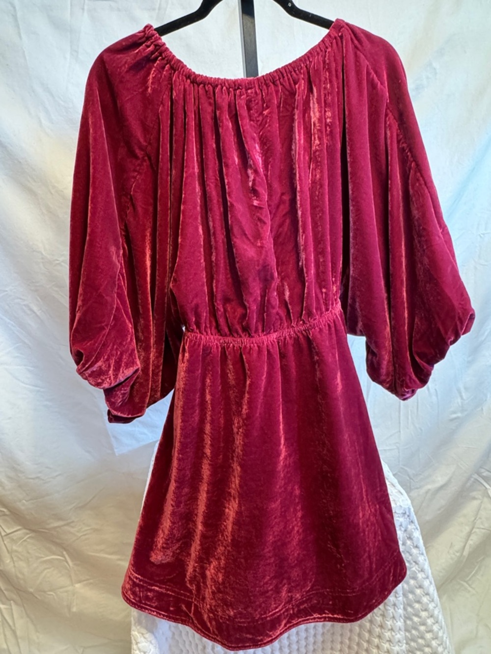 Free People Velvet Mini Dress Womens Small Red Boho Long Sleeve Babydoll - Picture 4 of 7